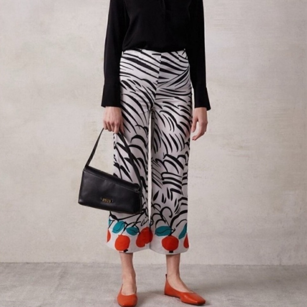 STAUD Oscar Cropped Pant White Printed Citrus Scarf Size 4